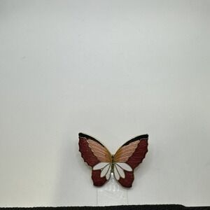 Cloisonne Butterfly Brooch, Red, Pink and White